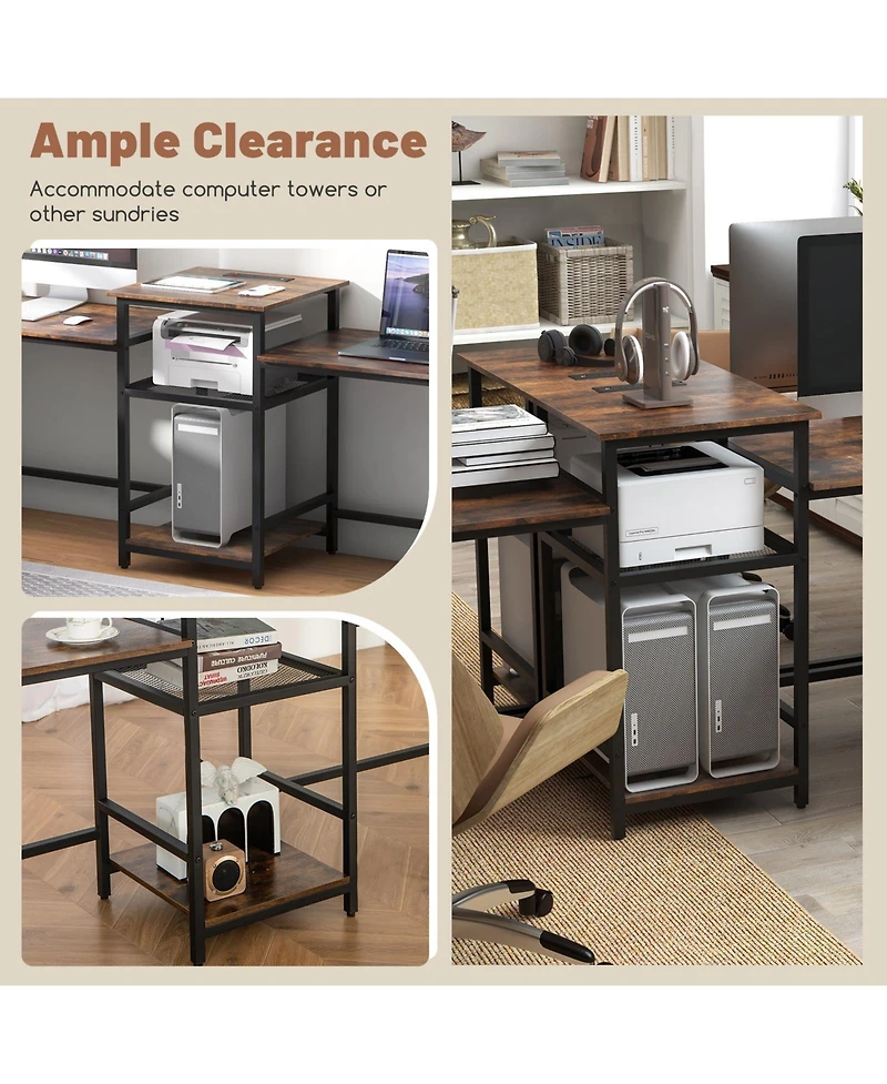 Sugift Two Person Computer Desk with Power Outlet and Printer Stand