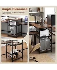 Sugift Two Person Computer Desk with Power Outlet and Printer Stand