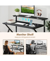 Sugift Rolling Computer Desk with Charging Station and Monitor Shelf