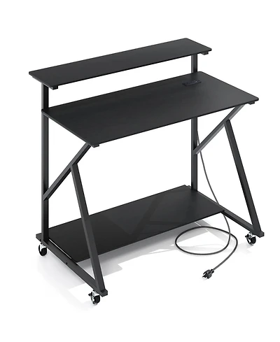 Sugift Rolling Computer Desk with Charging Station and Monitor Shelf
