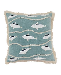 Saro Lifestyle Embroidered Fish Decorative Pillow, 18" x 18"