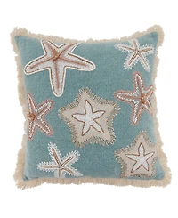 Saro Lifestyle Embroidered Starfish Fringe Decorative Pillow, 18" x 18"