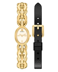 Tory Burch Women's The Oval Small Gift Set Quartz Two-Hand Gold Stainless Steel Watch, 22mm