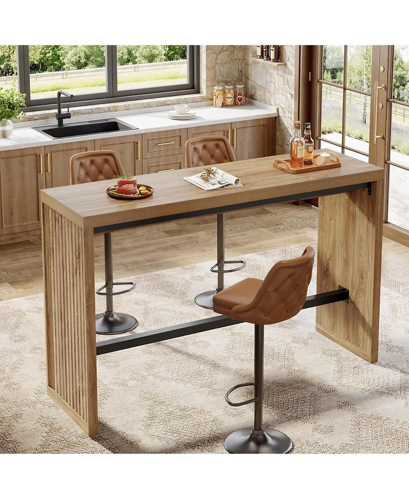 Tribesigns Bar Table, 55-Inch Counter Height Pub Table with Metal Footrest, Rectangular High Top Counter Dining Furniture