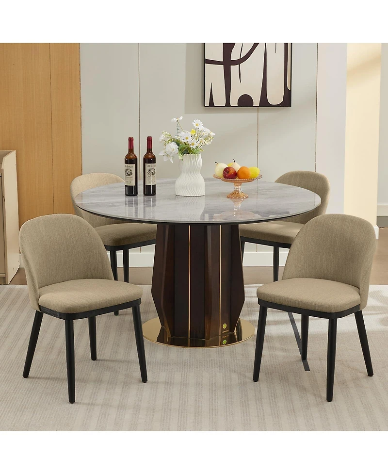 gaomon Set of 2 Modern Fabric Upholstered Dining Chairs with Curved Back and Solid Wood Legs