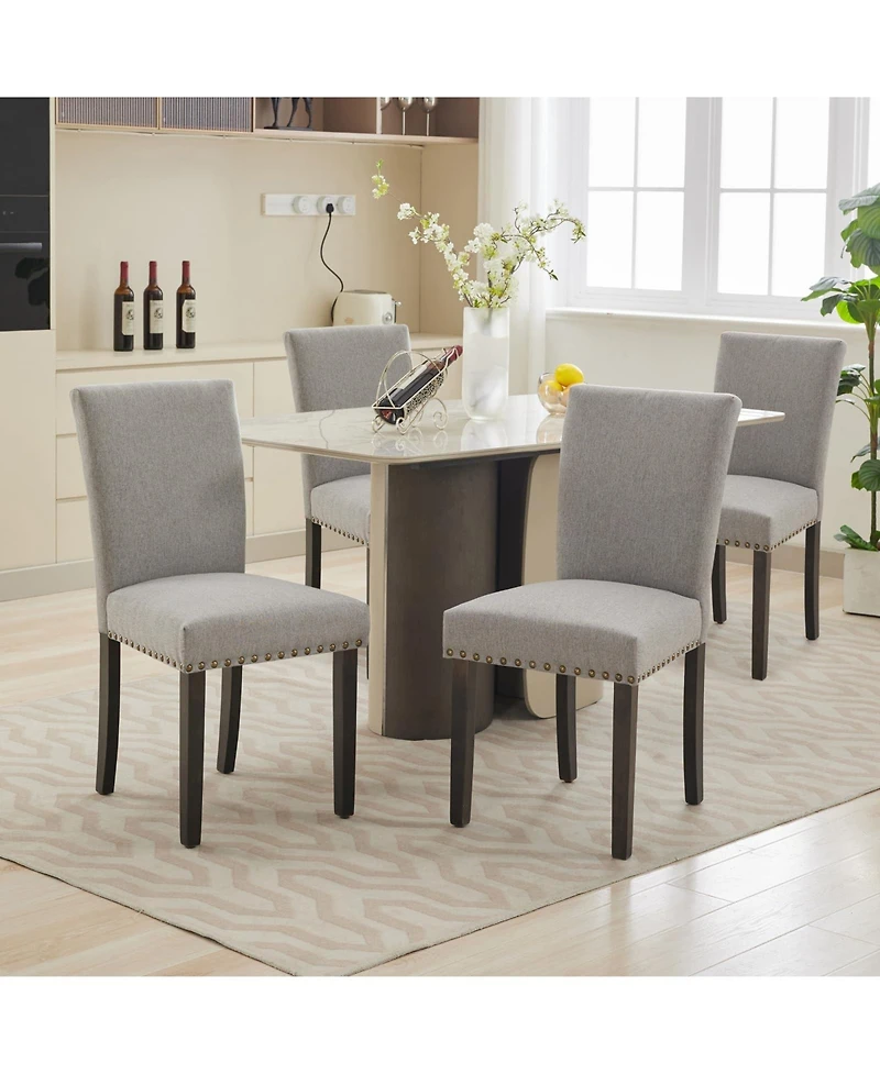 gaomon Set of 6 Linen Upholstered Parsons Dining Chairs with Nailhead Trim, Kitchen and Dining Room Seating