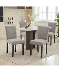 gaomon Set of 6 Linen Upholstered Parsons Dining Chairs with Nailhead Trim, Kitchen and Dining Room Seating