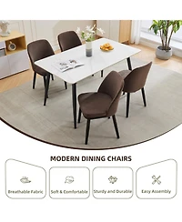 gaomon Modern Linen Upholstered Dining Chair Set with Curved Back and Solid Wood Legs