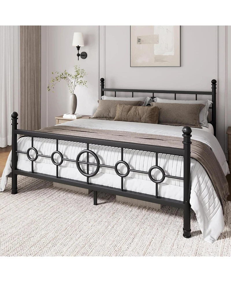 gaomon Metal Bed Frame with Vintage Circular Headboard and Footboard, Heavy-Duty Iron Platform Bed, No Box Spring Needed, Noise-Free Design