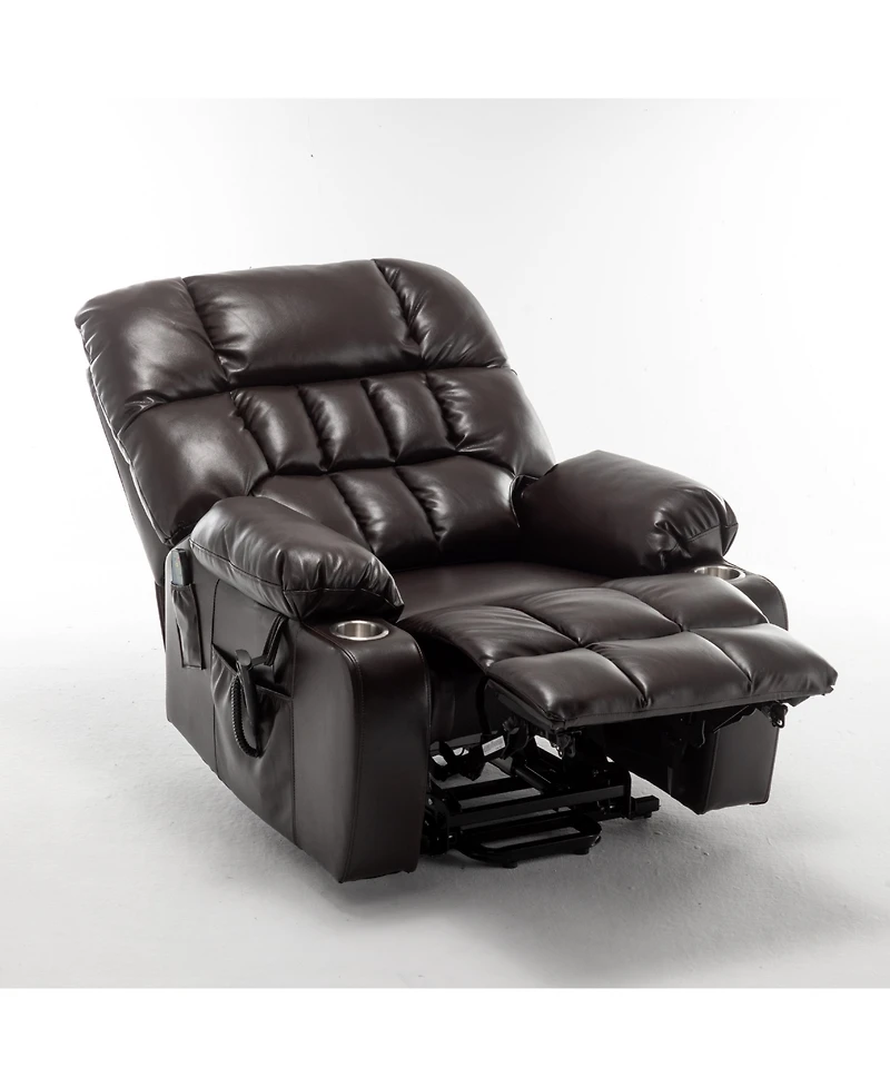 Boyel Living Leather Lift Recliner with Heat and Massage Lift Sofa Chair with 2 Pockets, 2 Cup Holder, 2 Remote