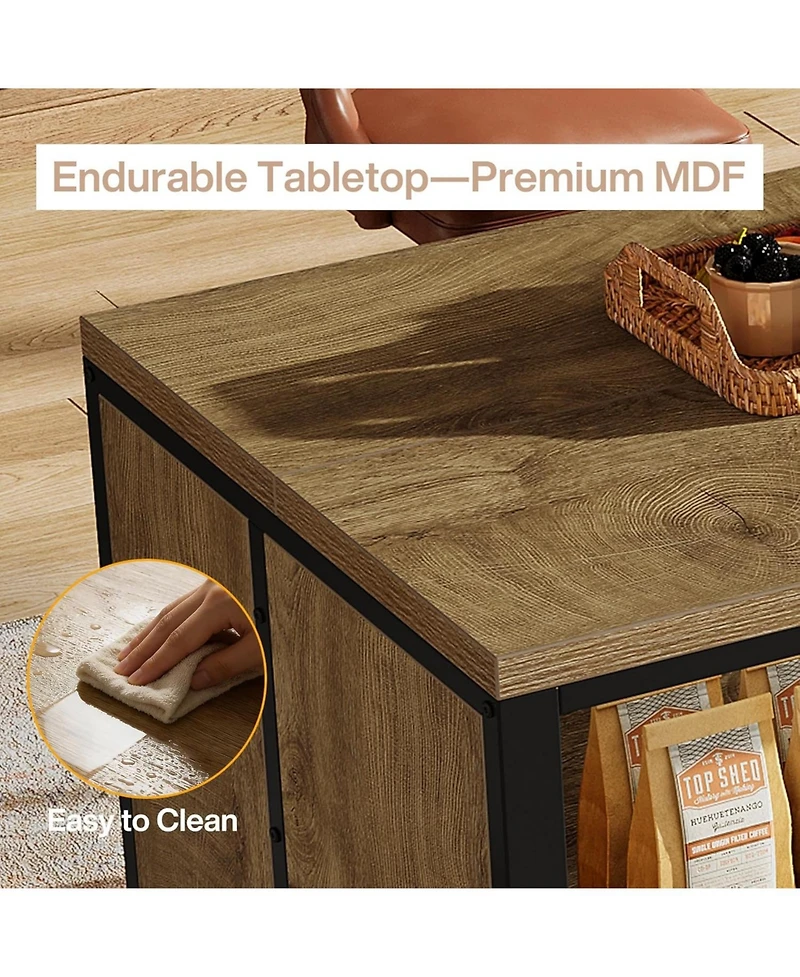 Tribesigns 62.99" Kitchen Island with Storage and Seating - Farmhouse Stationary Island Table, Large Countertop and Sturdy Metal Frame