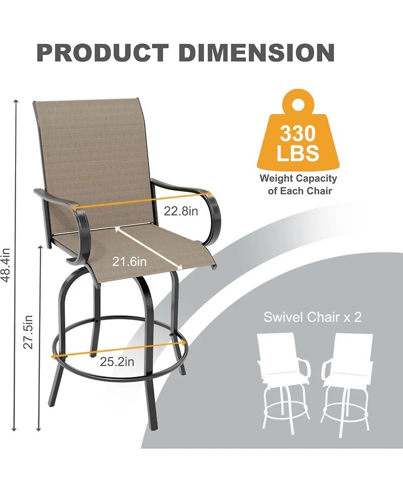 gaomon 4 Pcs Outdoor Swivel Bar Stools Set, All Weather High Back and Armrest Patio Chairs for Deck