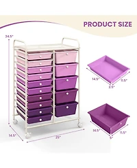 Sugift Fifteen Drawer Utility Rolling Storage Cart for Multi Use