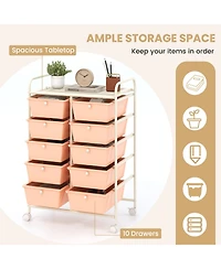 Sugift Ten Drawer Rolling Storage Cart Organizer for Home and Office