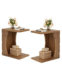 Tribesigns C-Shaped End Table for Living Room Set of 2, Solid Wood Narrow Skinny Side Table, Farmhouse Bedside Nightstand