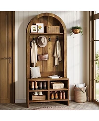 Tribesigns 70.87“ H Hall Tree with Bench and Shoe Storage, Arched Coat Rack with 4 Hooks and 4 Cubbies, Entryway Bench