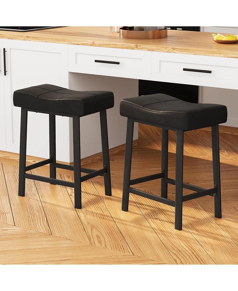 gaomon Set of 2 Ergonomic 24" Counter Height Bar Stools with Curved Pu Leather Seat, Metal Frame and Footrest, Supports 240 lbs