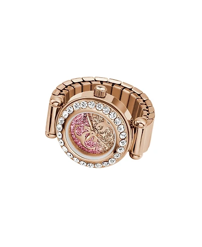 Guess Women's Glitz Rose Gold-Tone Stainless Steel Analog Ring Watch