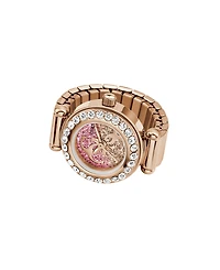 Guess Women's Glitz Rose Gold-Tone Stainless Steel Analog Ring Watch