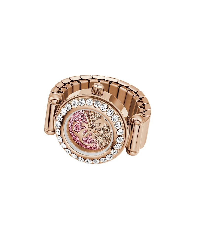 Guess Women's Glitz Rose Gold-Tone Stainless Steel Analog Ring Watch, 18mm
