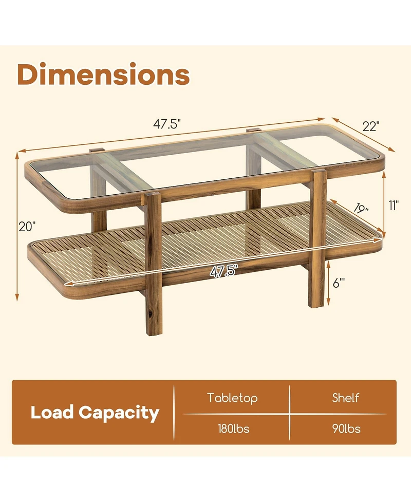 Sugift Two Tier Coffee Table with Storage and Glass Top