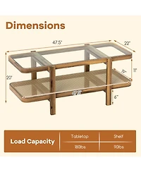 Sugift Two Tier Coffee Table with Storage and Glass Top