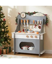 Mecale Wooden Play Kitchen Pretend Toy with Clock, Gift Set for Boys & Girls Ages 3