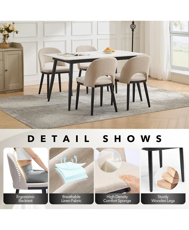 gaomon Set of 2 Modern Fabric Upholstered Dining Chairs with Curved Back and Solid Wood Legs