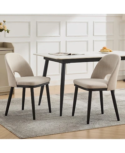 gaomon Set of 2 Modern Fabric Upholstered Dining Chairs with Curved Back and Solid Wood Legs