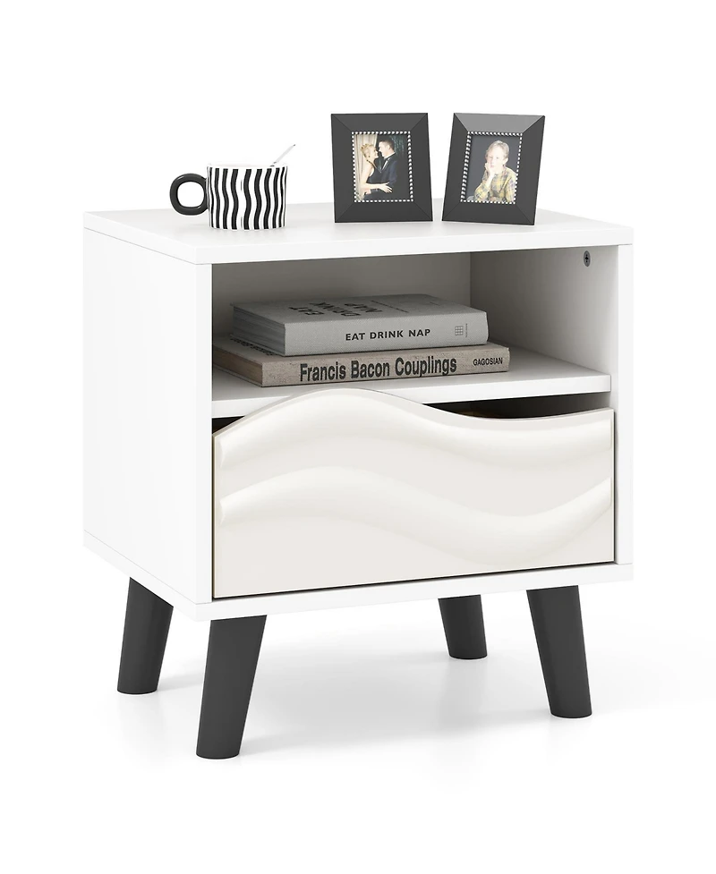 Sugift Mid Century Modern Nightstand with Textured Front and Shelf