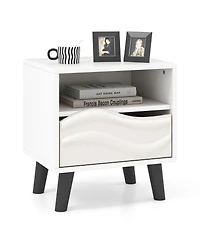 Sugift Mid Century Modern Nightstand with Textured Front and Shelf