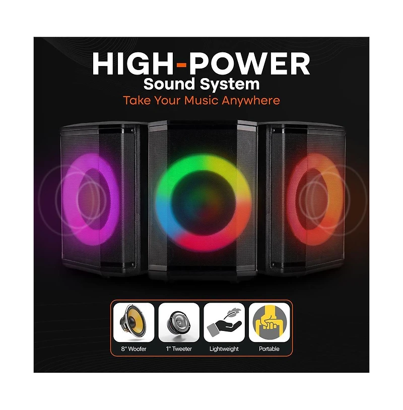 Pyle 8 True Wireless Stereo Speaker System with Led Lights and Tripod Stand (PPHP868STBG)