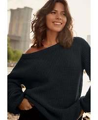 Avenue Plus Waffle Stitch Pullover Sweater