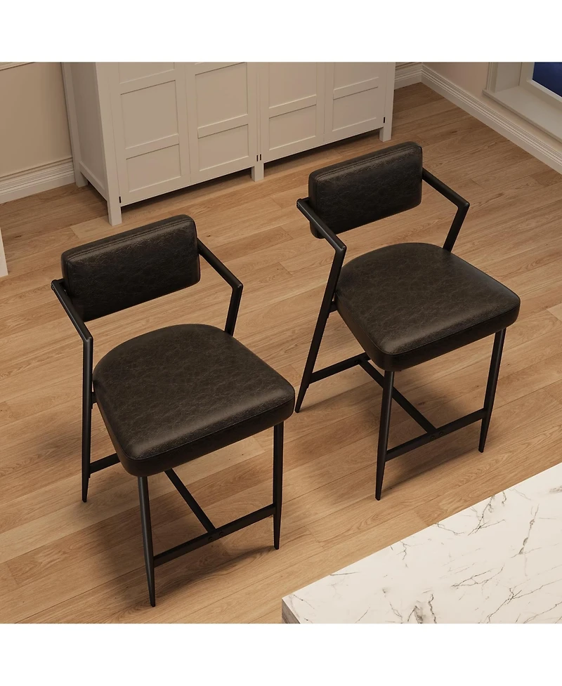 gaomon Set of 2 Farmhouse Upholstered Tall Counter Height Bar Stools with Plush Cushions and Backrest