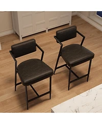 gaomon Set of 2 Farmhouse Upholstered Tall Counter Height Bar Stools with Plush Cushions and Backrest