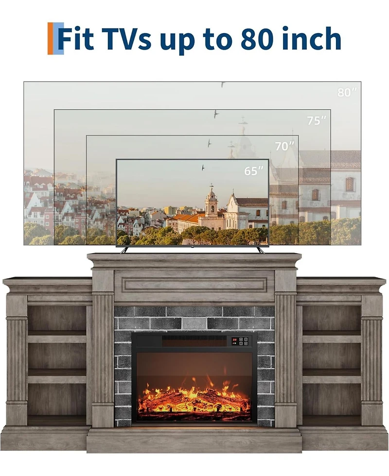 gaomon 71'' Fireplace Tv Stand with 23'' Electric Fireplace, Mid Century Tv Console, Entertainment Center with Storage for Living Room, Bedroom