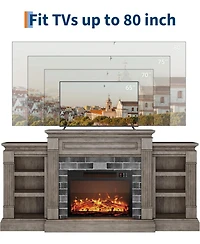 gaomon 71'' Fireplace Tv Stand with 23'' Electric Fireplace, Mid Century Tv Console, Entertainment Center with Storage for Living Room, Bedroom