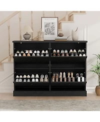 gaomon Fluted Shoe Cabinet with 4 Flip Drawers and Adjustable Removable Shelves, Freestanding Slim Organizer