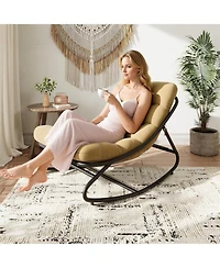 gaomon Oversized Papasan Rocking Chair, E-Coated Iron Egg Recliner, Cushion, 450 lbs Capacity, Indoor/Outdoor Lounge