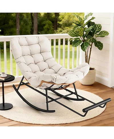 gaomon Papasan Rocking Chair with Removable Polyester Cushion, Extendable Footrest, Rattan Rocker