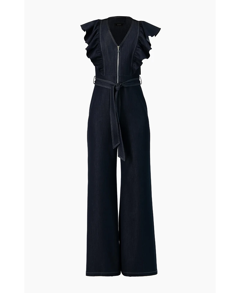 Ivonne Women's V-Neck Denim Like Wide-Leg Jumpsuit