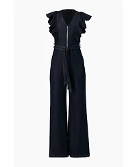 Ivonne Women's V-Neck Denim Like Wide-Leg Jumpsuit