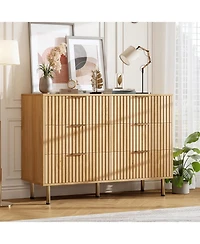 gaomon Fluted 6-Drawer Dresser, Modern Wooden Chest with Gold Legs, Large Storage Organizer for Bedroom, Living Room, Kids Room