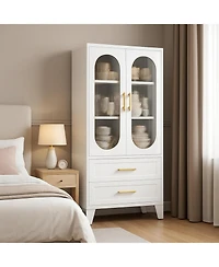 gaomon Pantry Storage Cabinet with Drawer, Glass Doors, Adjustable Shelves, Laundry, Living, Bath, Dining, Tool