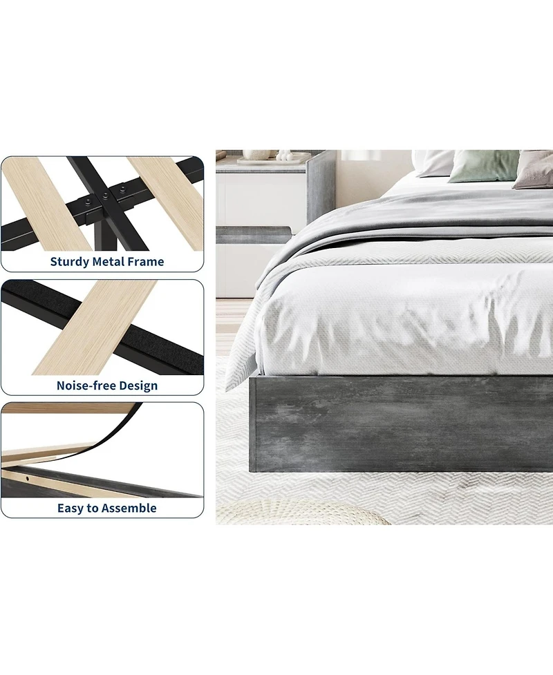 gaomon Queen Wood Platform Bed Frame No Headboard Wood Slat Support No Box Spring Needed Easy Assembly