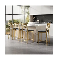 gaomon Set of 4 Gold 22" Bar Stools, Counter Height, Pu Upholstered Seat, Metal Frame, X-Back, for Kitchen Island, Dining Room