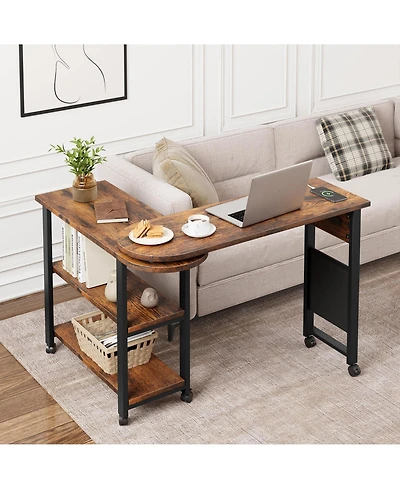 gaomon 360degree(s) Rotating Sofa Side Table with Charging Station and Storage Bag