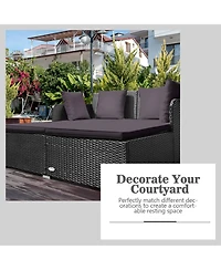 Gymax Rattan Patio Daybed Loveseat Sofa Yard Outdoor w/ Cushions Pillows