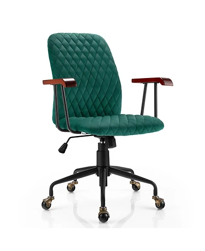 Sugift Velvet Home Office Chair with Wooden Armrests