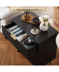 gaomon Fluted 3 Drawer Dresser Modern Chest with Deep Storage and Wide Top